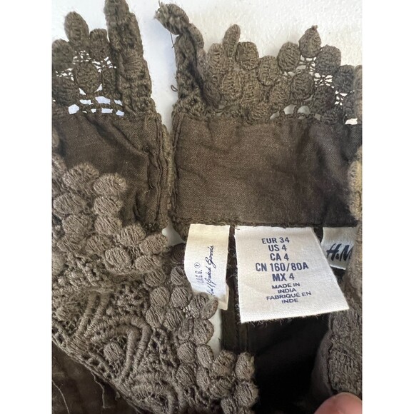 H&M L.O.G.G. Women's Green Long Sleeve Blouse with Lace Details Size 4 - Picture 4 of 9